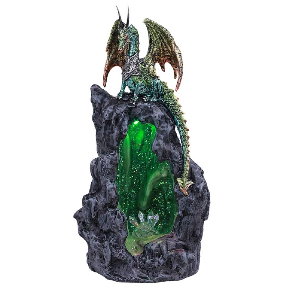Pacific Trading Green Dragon Backflow Incense Burner with LED Light Figurine Decoration New