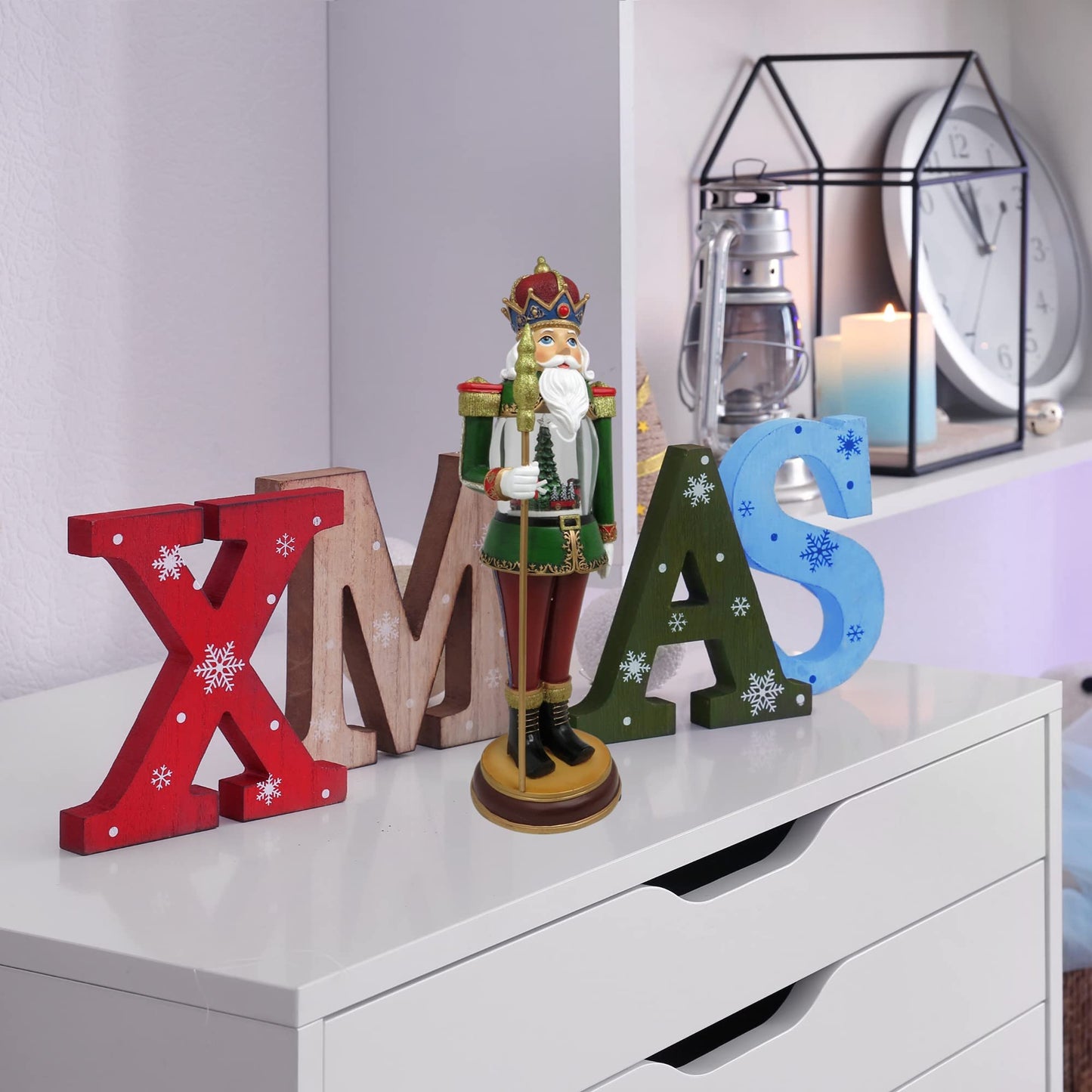 Christmas by Roman Inc., Amusements Collection, 18" H Musical LED Nutcracker W/,Lantern, Snow Globe, Holiday Home Décor, Santa, Cardinal, Nutcracker, Snowman, Reindeer (5.5x6x18.25)