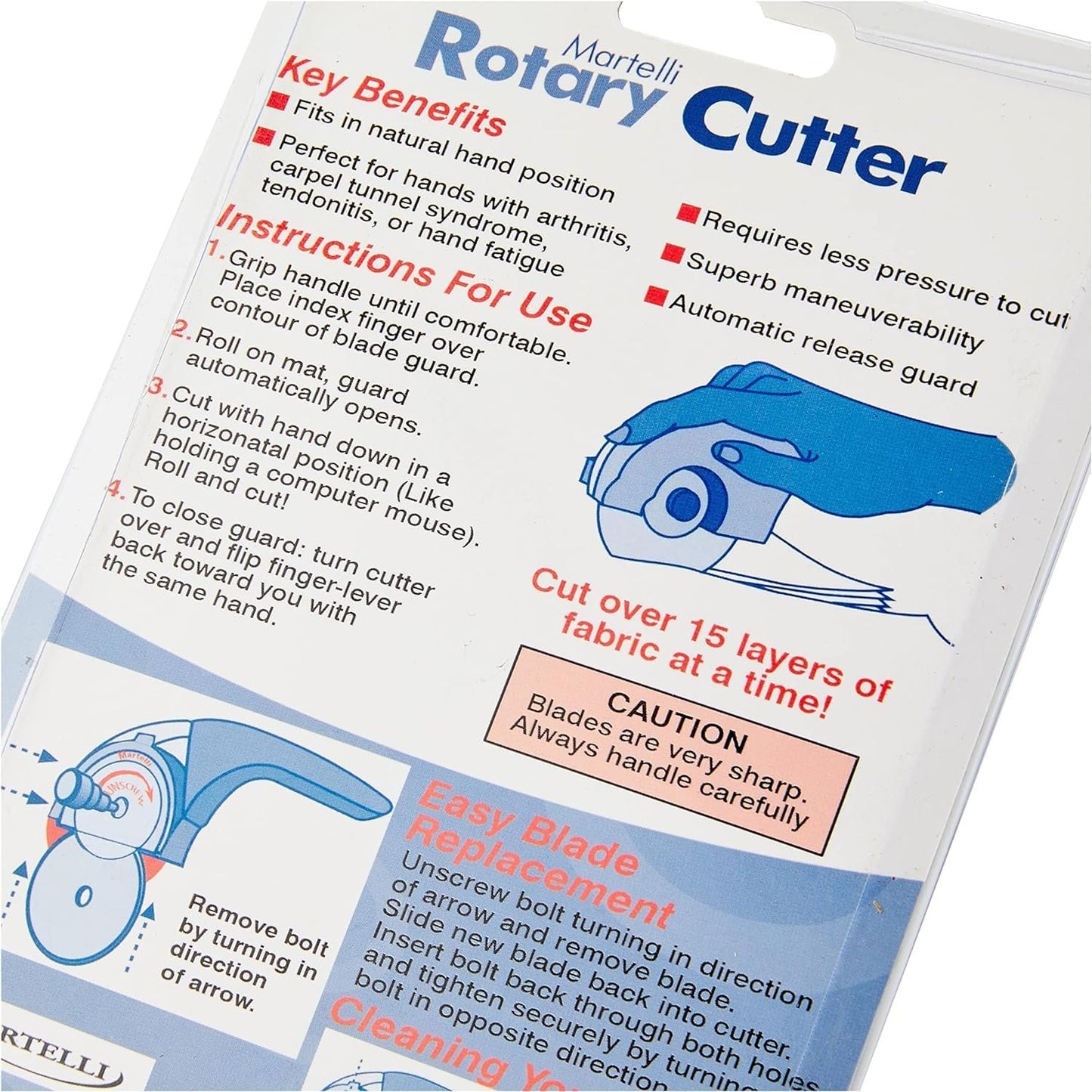 Martelli - Right Handed 60mm Ergonomic Fabric Rotary Cutter for safe pain free fabric cutting - sewing, quilting, fashion design notions & supplies good for arthritis carpal tunnel wrist pain