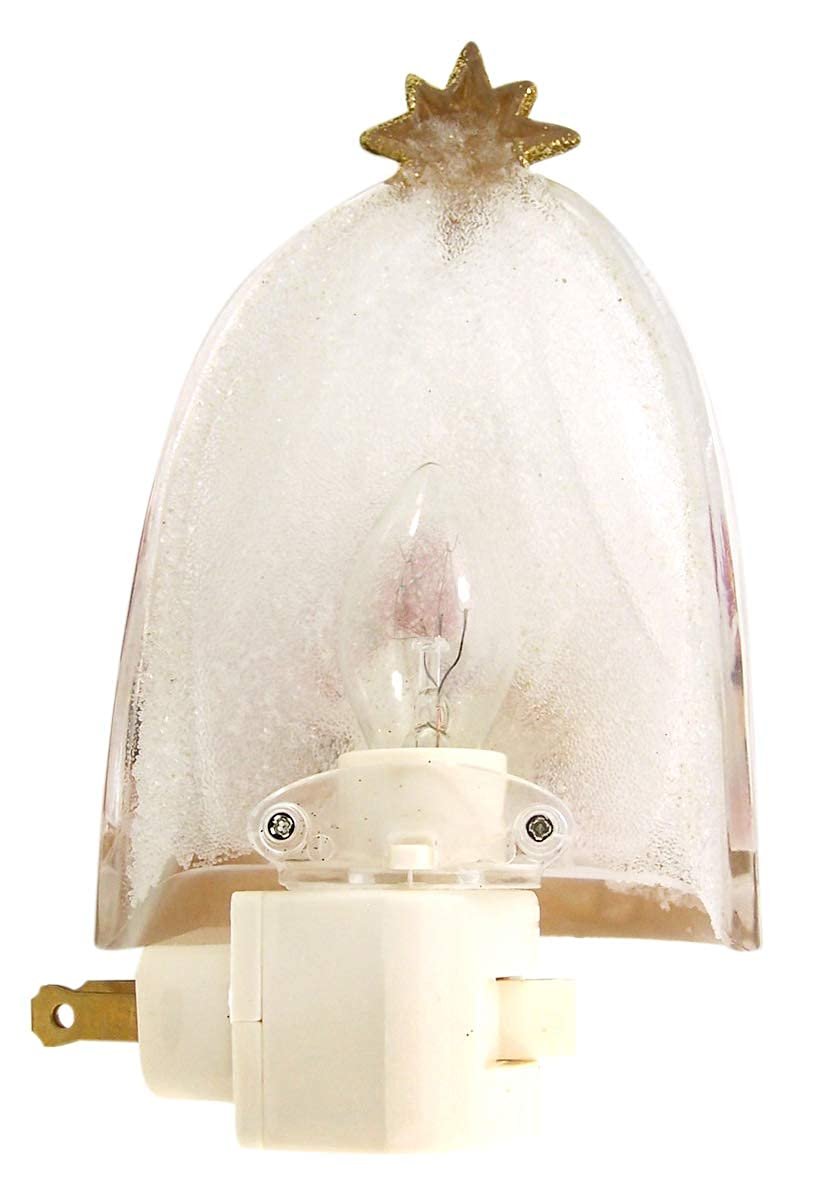 Roman Santa Claus Kneeling Before Baby Jesus in Manger Night Light