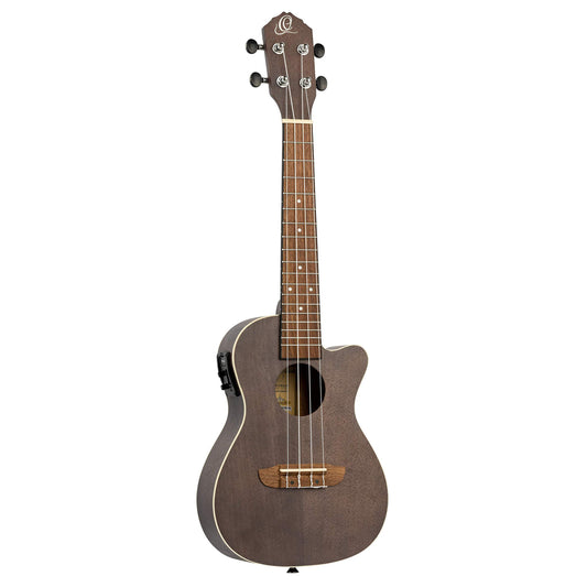 Ortega Guitars, 4-String Earth Series Concert Acoustic/Electric Ukulele, Right, Transparent Black, (RUCOAL-CE)