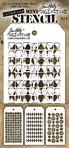 Tim Holtz - Nine Mini Layering Stencils - Numeric, Houndstooth, Rings, Honeycomb, Schoolhouse, Dot Fade, Tiles, Harlequin and Splotches - aka sets 7, 8 & 9
