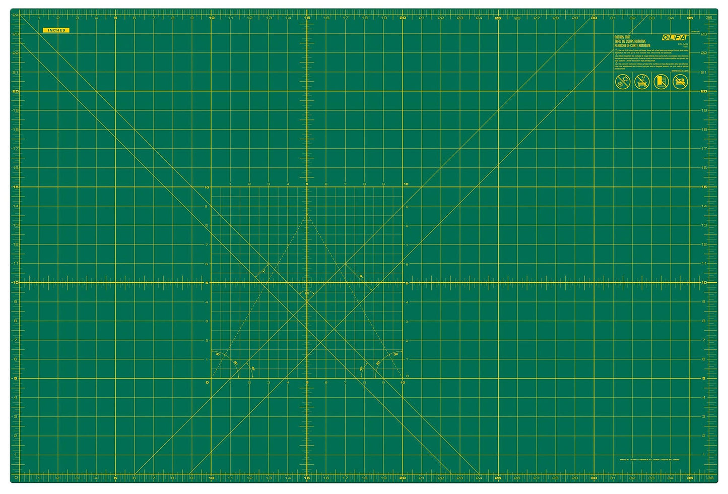 OLFA 24" x 36" Self Healing Rotary Cutting Mat (RM-MG) - Double Sided 24x36 Inch Cutting Mat with Grid for Quilting, Sewing, Fabric, & Crafts, Designed for Use with Rotary Cutters (Green)