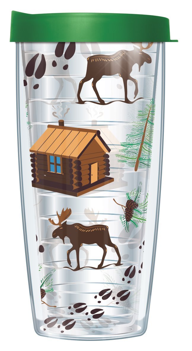 Camping Cabin & Moose Clear 16 Oz Traveler Tumbler Mug with Lid