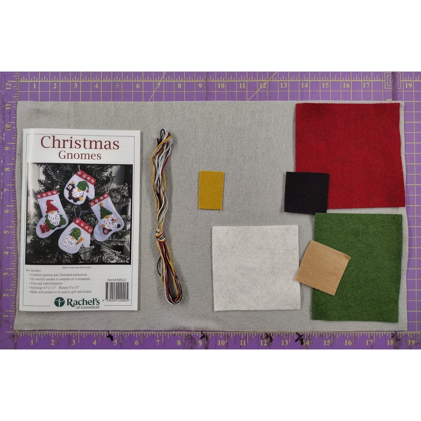 Rachel's Of Greenfield Christmas Crafts, Christmas Gnomes Ornament kit, Felt kit, DIY Ornament Kit, Complete Craft Kit, White,Green,Red,Silver