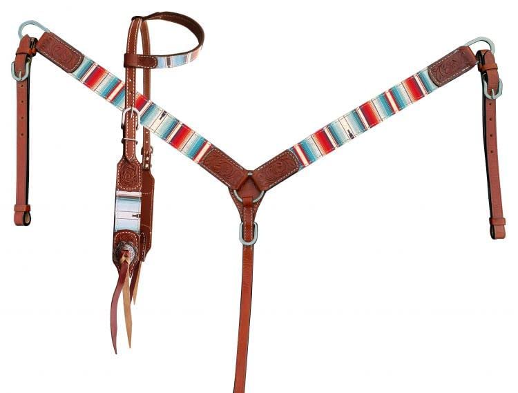 Showman Serape Southwest Print Single Ear Leather Headstall & Breast Collar Set