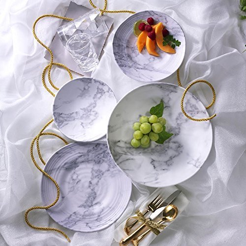 Merritt White Marble Melamine 15.25" x 6.5" Serving Platter