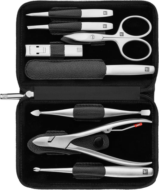 ZWILLING Beauty TWINOX Manicure and Pedicure Nappa Leather Case with Zip Closure, Nail Care Kit, 9-Piece, Premium Travel Nail Kit, Black