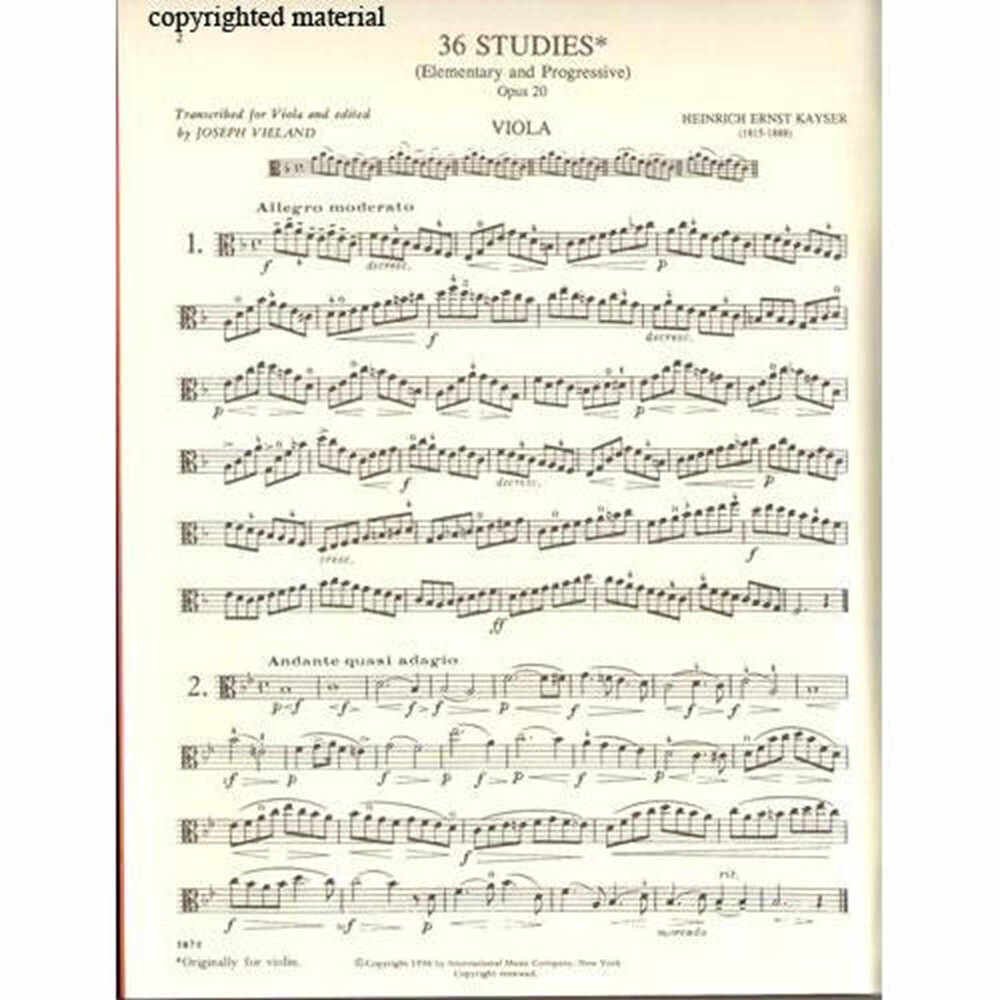 Kayser Heinrich Ernst 36 Elementary Progressive Studies Op 20 Viola by Joseph Vieland International