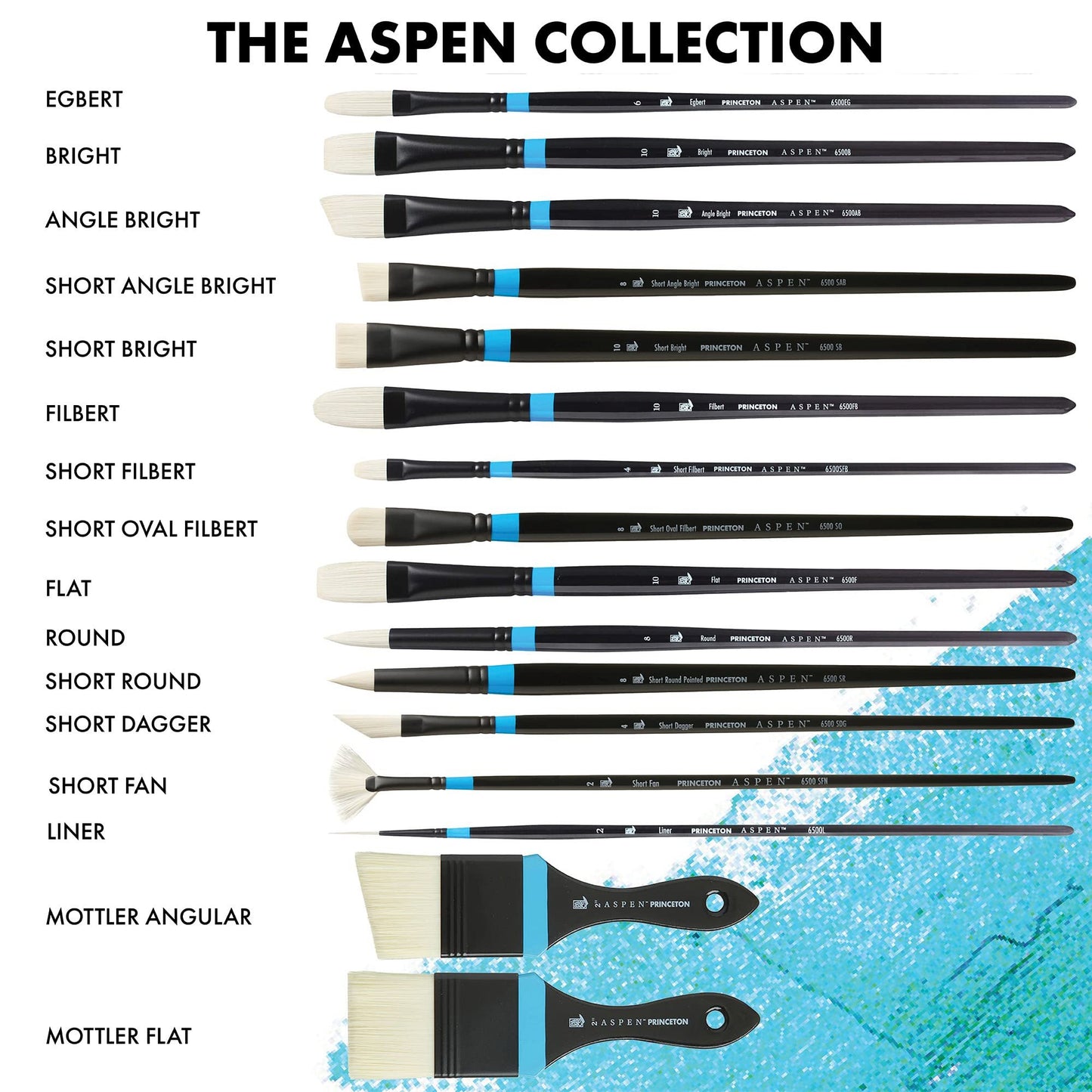 Princeton Artist Brush Co. Aspen Series 6500 - Long Handled Short Fan Size 2 - Single Synthetic Oil and Acrylic Paint Brush for Painting on Canvas and Board