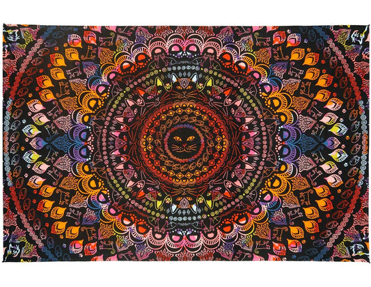 Sunshine Joy 3D Rainbow Cat Mini Tapestry Tie Dye Kitty Mandala Wall Hanging Fabric Poster 30x45 Inches