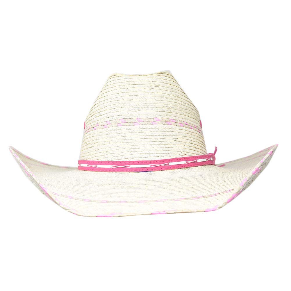 Bullhide Hats Girls' Candy Kisses 10x Palm Leaf Straw Cowboy Hat, Natural/Pink, One Size