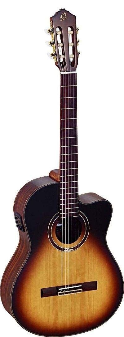 Ortega Guitars 6 String Performer Series Solid Top Slim Neck Acoustic-Electric Nylon Classical Guitar w/Bag, Right (RCE158SN-TSB)