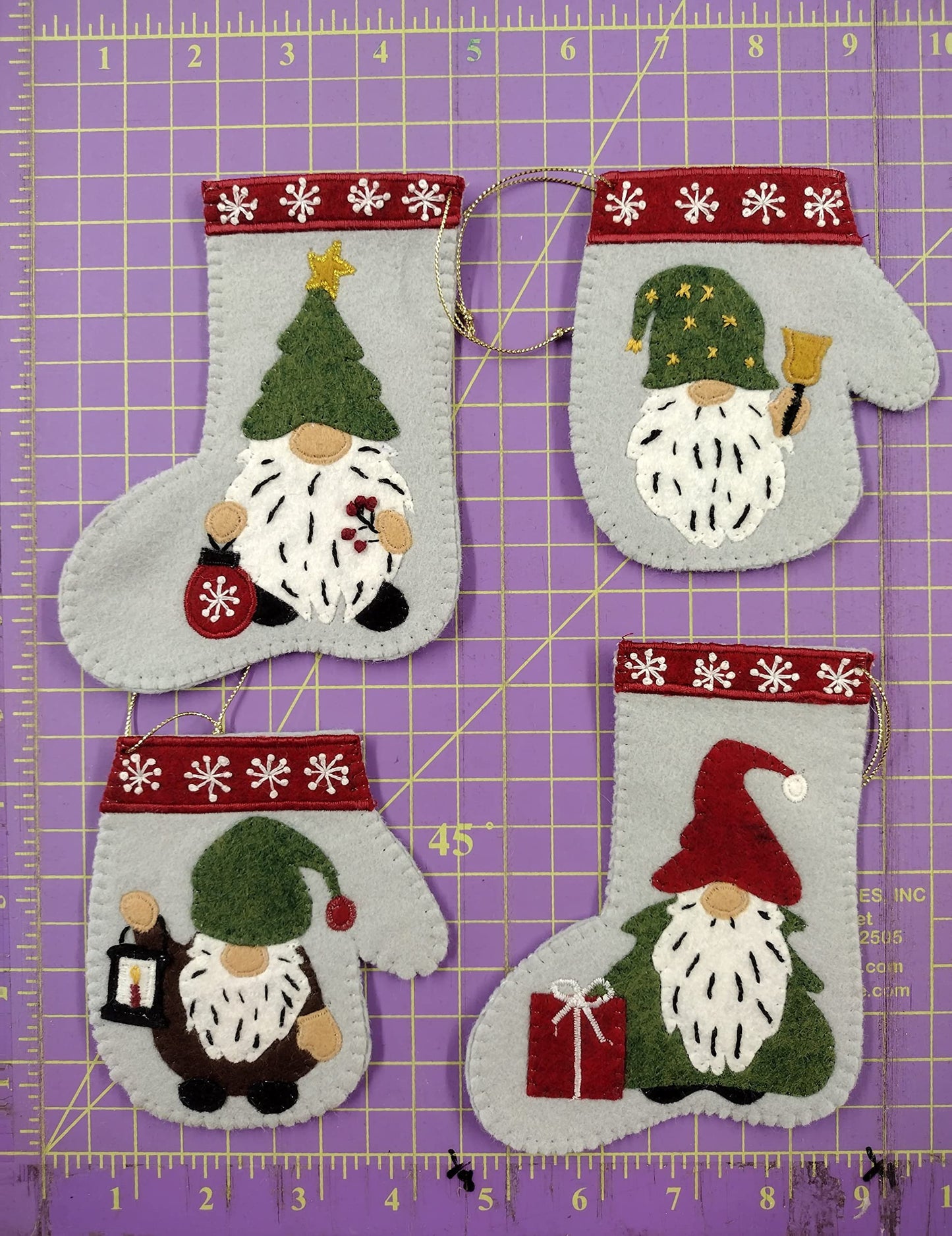 Rachel's Of Greenfield Christmas Crafts, Christmas Gnomes Ornament kit, Felt kit, DIY Ornament Kit, Complete Craft Kit, White,Green,Red,Silver