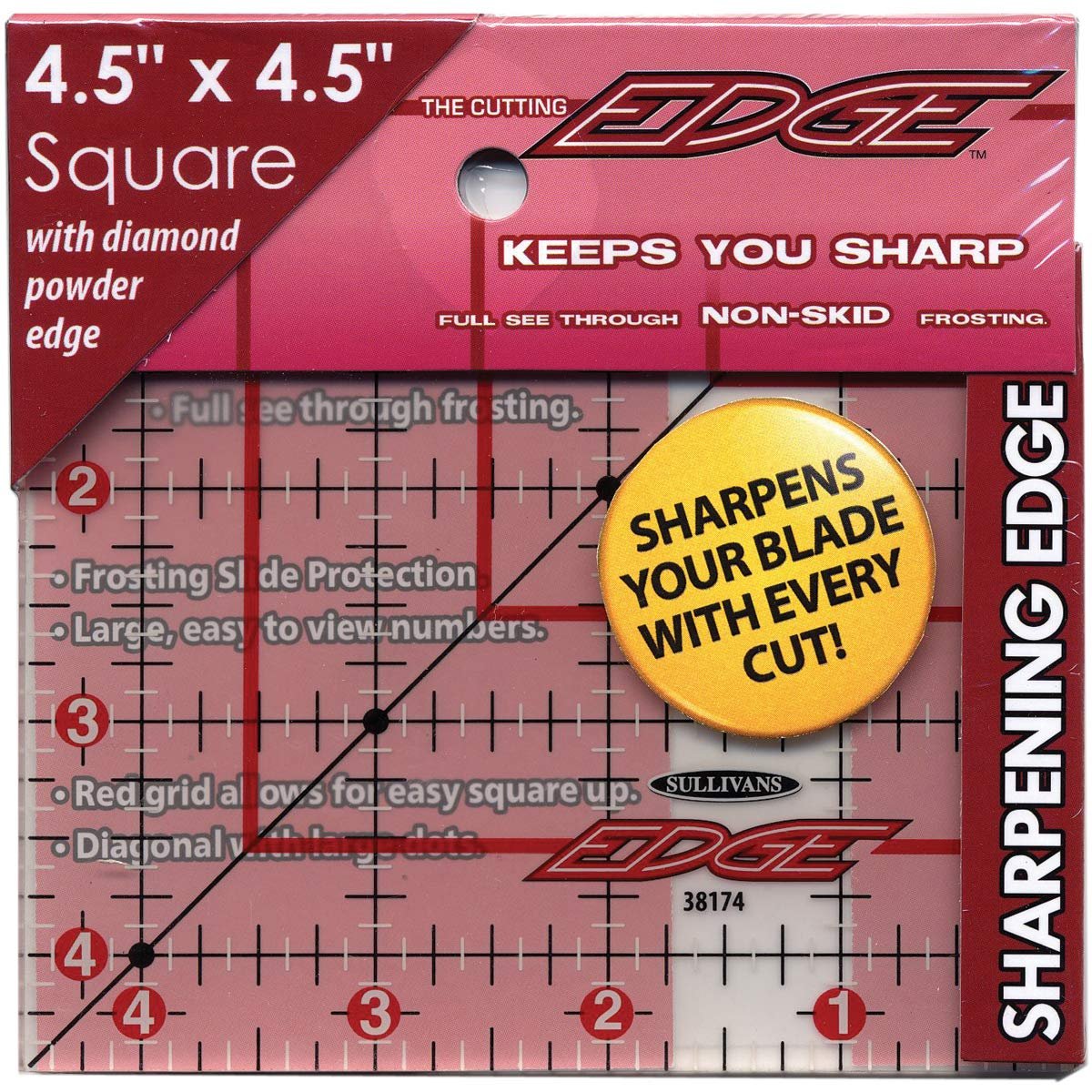 Sullivans 4.5-inch square The Cutting Edge Ruler for Quilting, Frosted