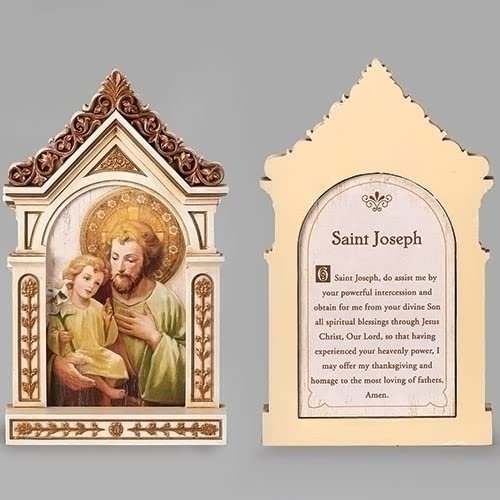 Roman Joseph's Studio St Joseph Table Top Shrine Decorative Plaque, 6.2-inch Height, Resin, Religious Decoration