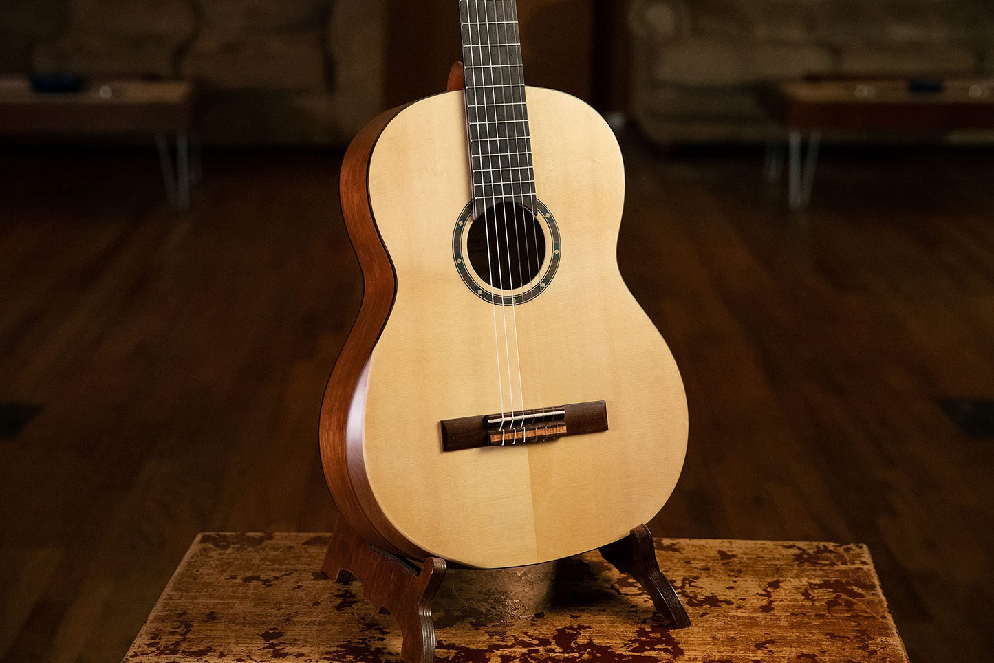 Ortega Guitars 6 String Student Series Pro w/Arm Rest Solid Top Nylon Classical Guitar, Right (R55DLX)