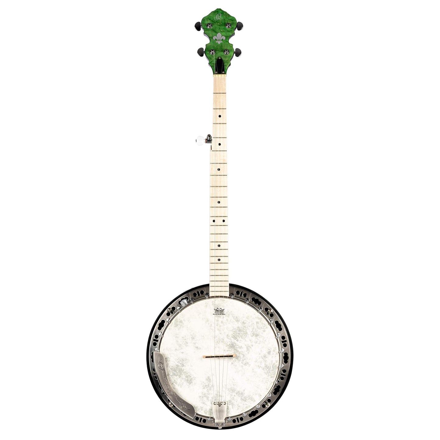Ortega Guitars Facon Falcon Series 5-String Quilted Maple Resonator Acoustic-Electric Banjo w/Bag, Right, Transparent Green, one Size (OBJE400TGR)