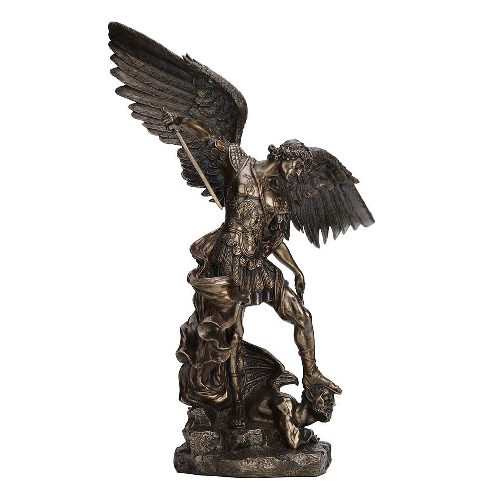 Veronese Design 21.5 Inch Saint Michael Standing Over Demon Archangel Warrior Antique Bronze Finish Sculpture Religious Figurine