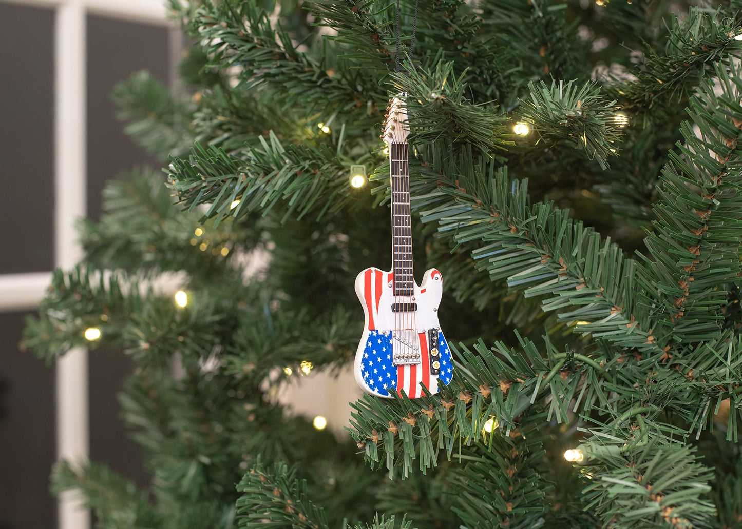 Broadway Gifts 5.5" US Flag Wood Electric Guitar Ornament Decoration