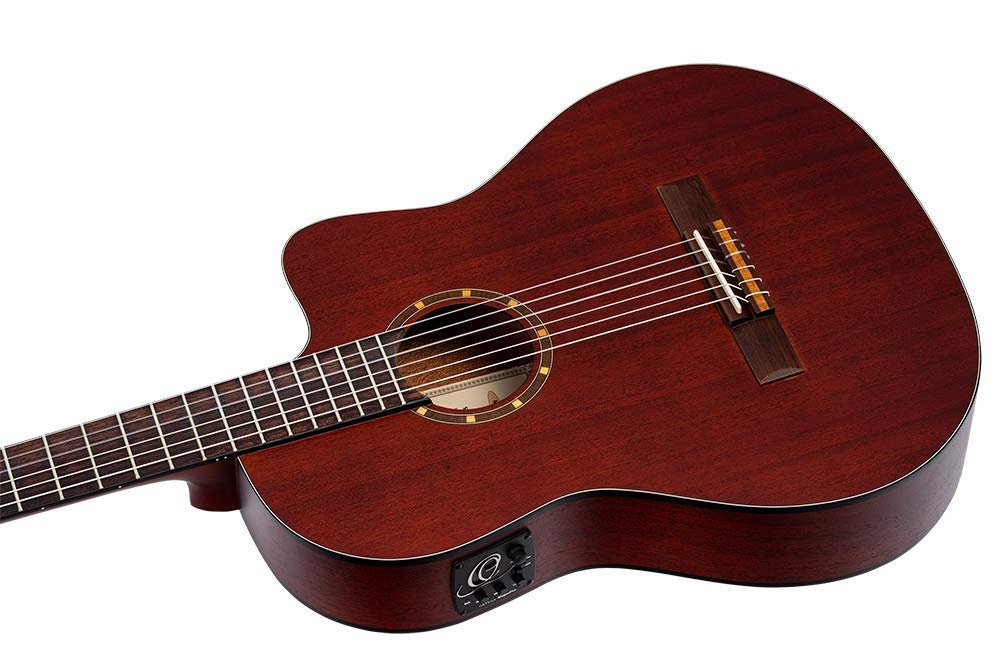 Ortega Guitars Family Series Thinline Acoustic-Electric Nylon Classical 6-String Guitar w/Bag, Right (RCE125MMSN)