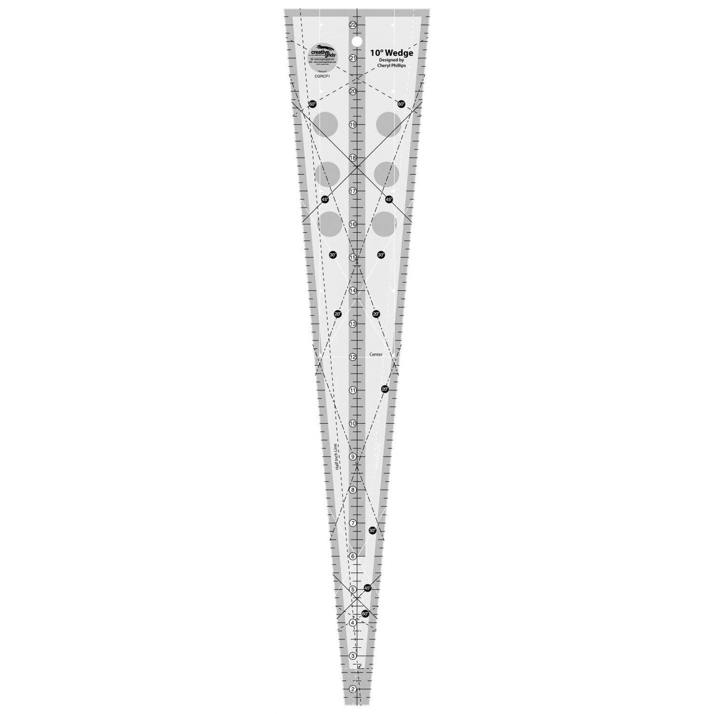 Creative Grids 10 Degree Wedge Quilt Ruler – CGRCP1 – Made in USA, 4-1/2in x 21in, Non-Slip Grip Acrylic Quilting, Sewing, Crafting, Patchwork Ruler & Template