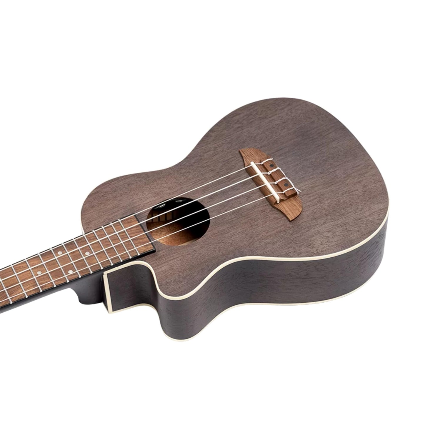 Ortega Guitars, 4-String Earth Series Concert Left-Handed Acoustic/Electric Ukulele, Transparent Black, (RUCOAL-CE-L)