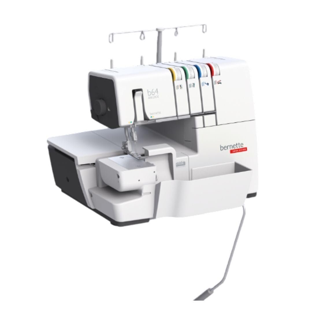 Bernette B64 Airlock Overlocker Sewing Machine with Automatic Air Threader, LED Light, Micro Thread Control - Heavy Duty Serger Quilting & Embroidery Kit, Needles, Thread, Bobbin, Table, Accessories