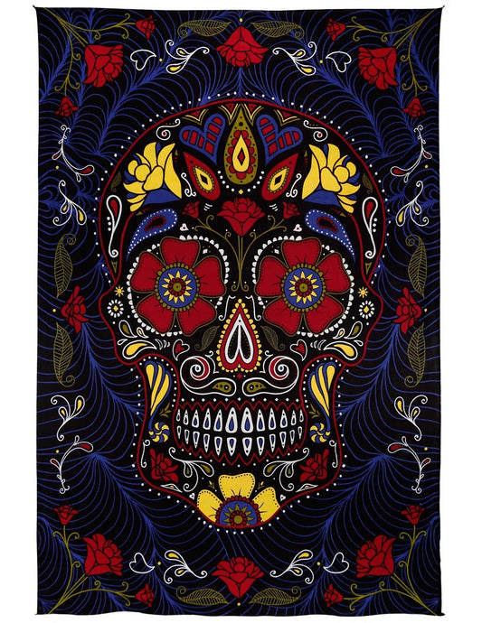 Sunshine Joy 3D Sugar Skull Tapestry Day Of The Dead Wall Art Beach Sheet Huge 60x90 Inches - Amazing 3D Effects