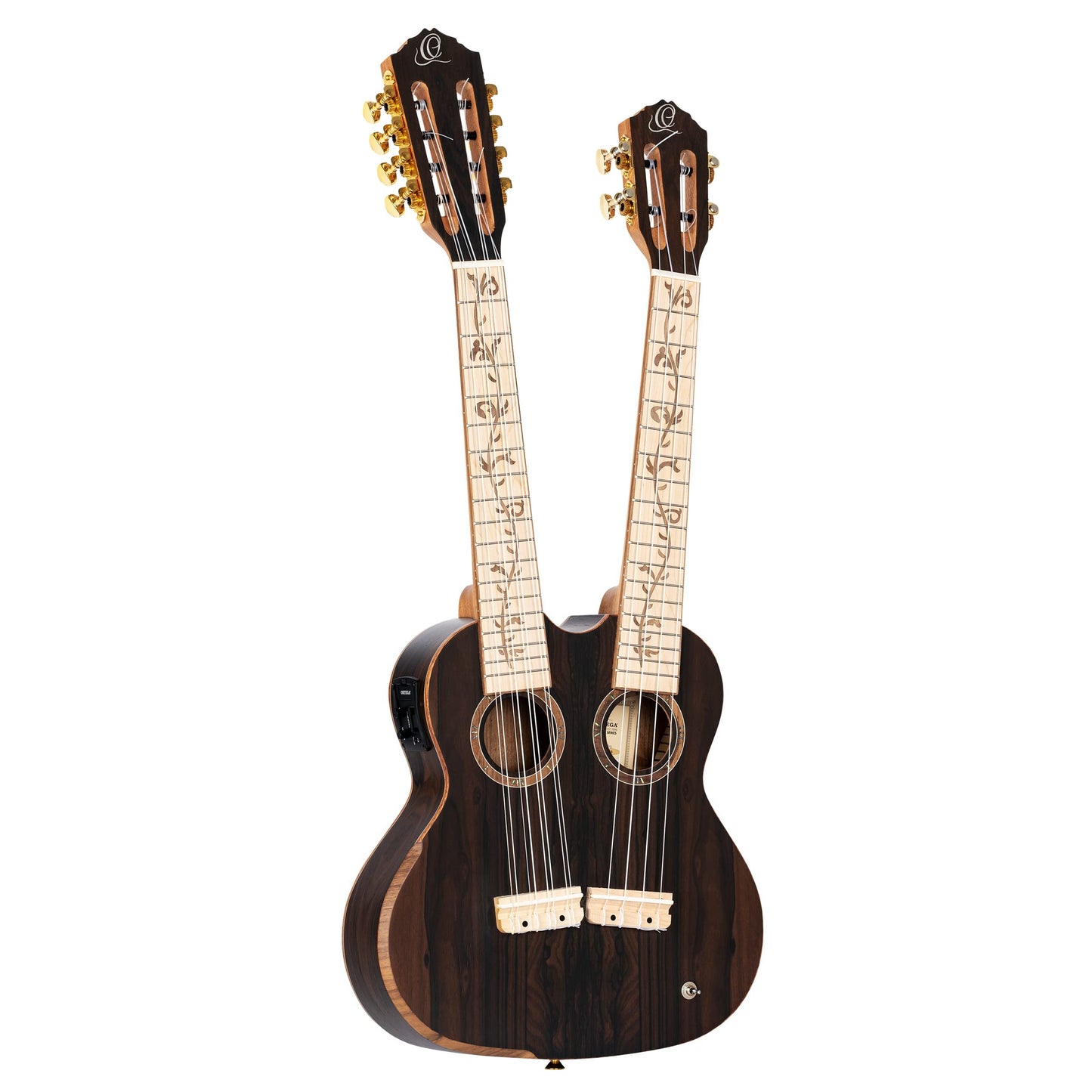 Ortega Guitars Custom Built Series Double Neck 4 & 8 String Tenor Acoustic-Electric Ukulele w/Bag, Right (Hydra-ZS)