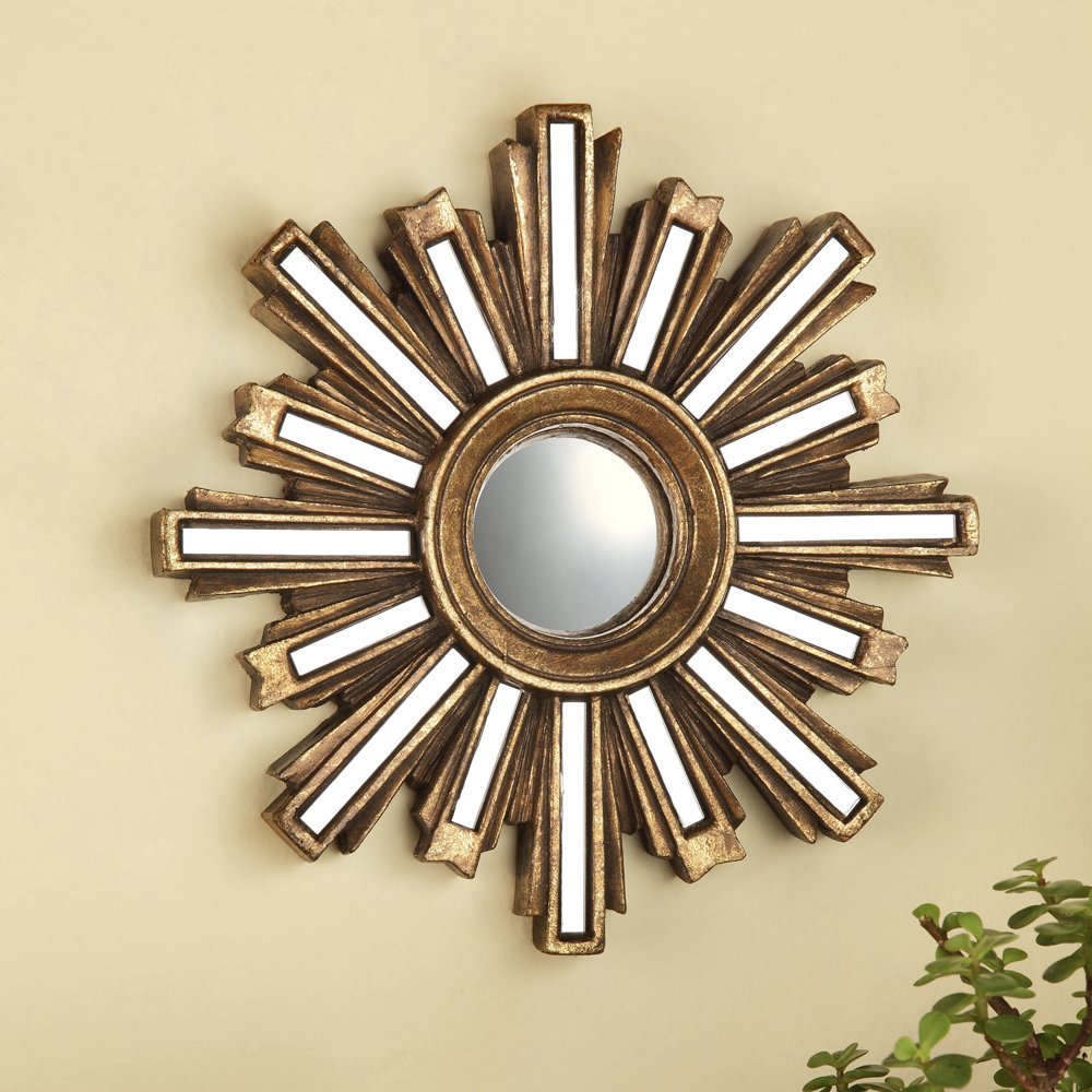 Small Gold Deco Sunburst Convex Wall Mirror