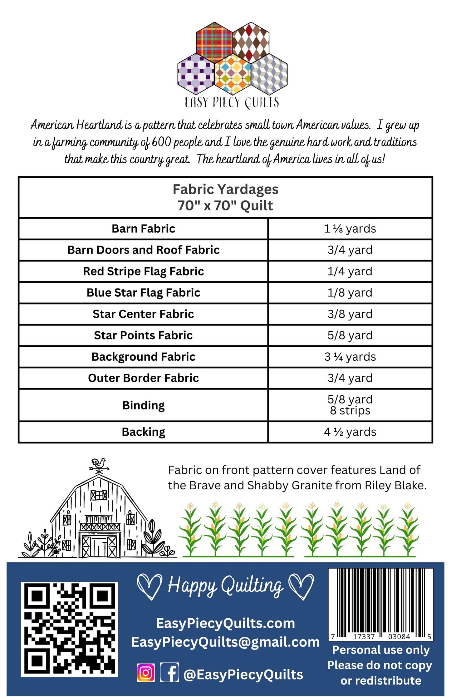 Easy Piecy Quilts American Heartland Quilt Pattern