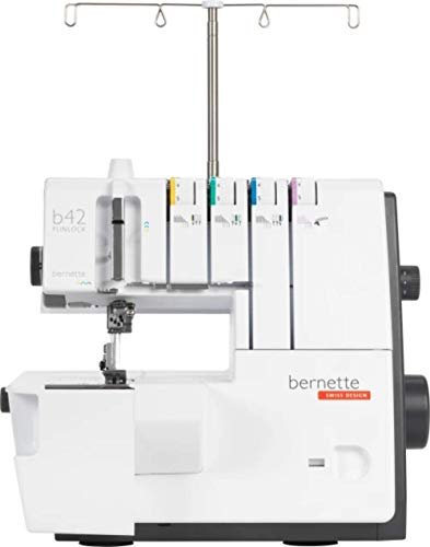 Bernette B42 Funlock Coverstitch Machine with 3 Coverstitches, Chain Stitch, LED Light, Easy Threading, Presser Foot, Adjustable Setting, and Professional Finishing for Stretch and Knit Fabric
