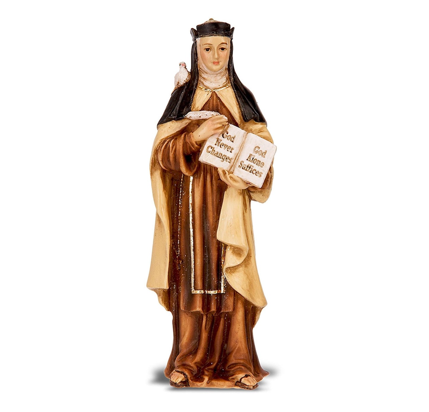 WJH Saint Teresa of Avila 4" Cold Cast Resin Hand Painted Patron Saint Figurine with Holy Card