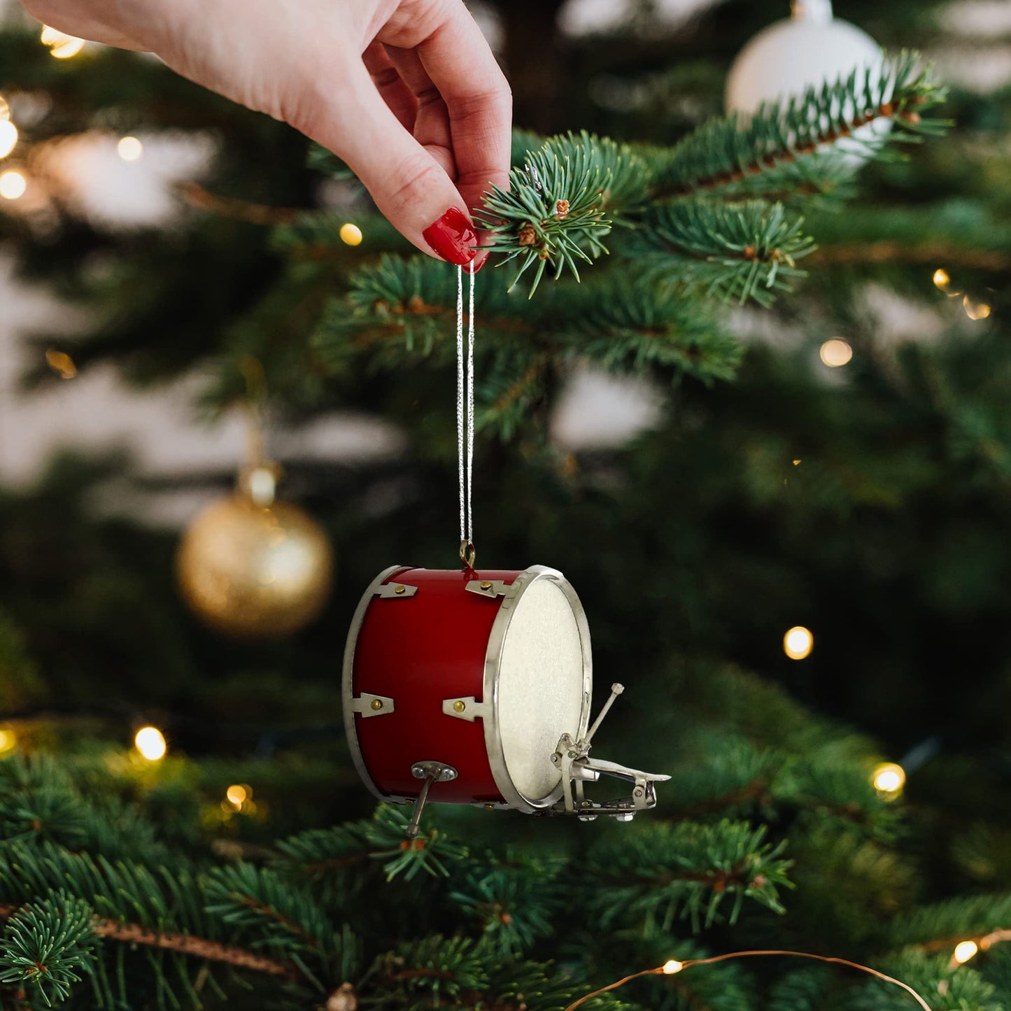 Broadway Gifts 2.8 Inch Red Wood and Brass Bass Drum Ornament Decoration