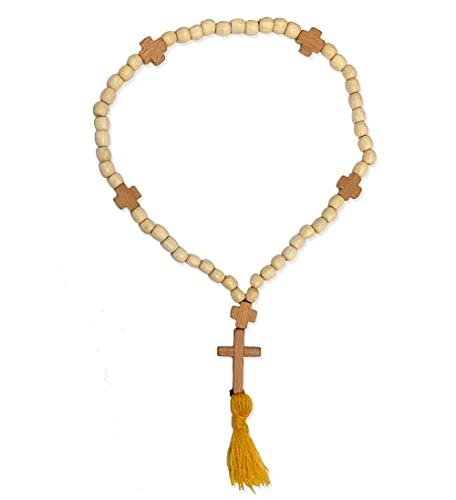 Religious Gifts Wooden Prayer Beads 50 Knots - Chotki Hand Held With Cross 13 1/2 Inch