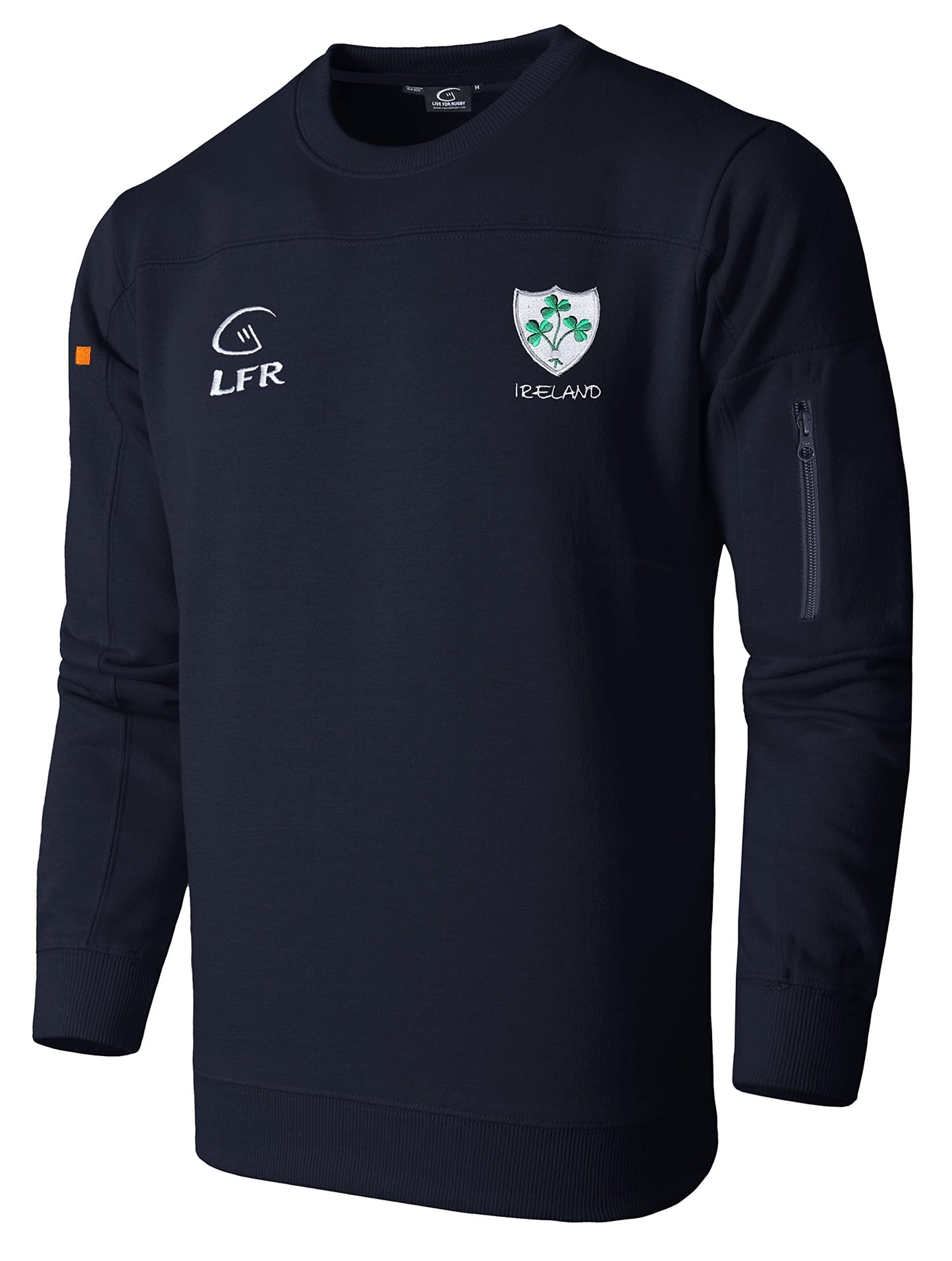 Malham Ireland Rugby Sweatshirt for Men Side Zip Pocket Irish Shamrock Crew Neck Longsleeve Sweatshirt