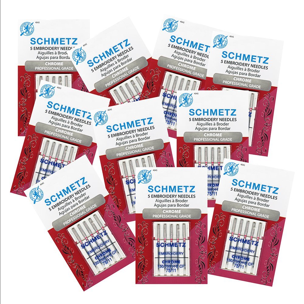 50 Schmetz Chrome Embroidery Sewing Machine Needles - Size 75/11 - Box of 10 Cards
