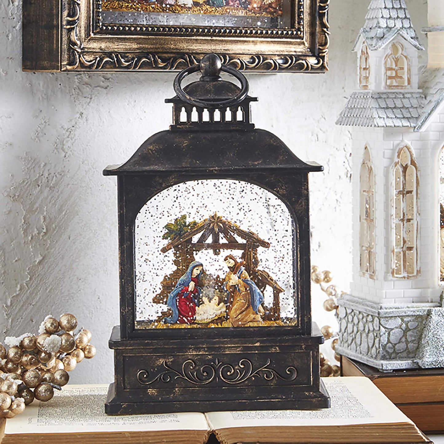 Nativity Lighted Water Lantern 8.5"