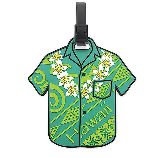 Welcome to The Islands PVC Id Luggage Tag Aloha Shirt Green