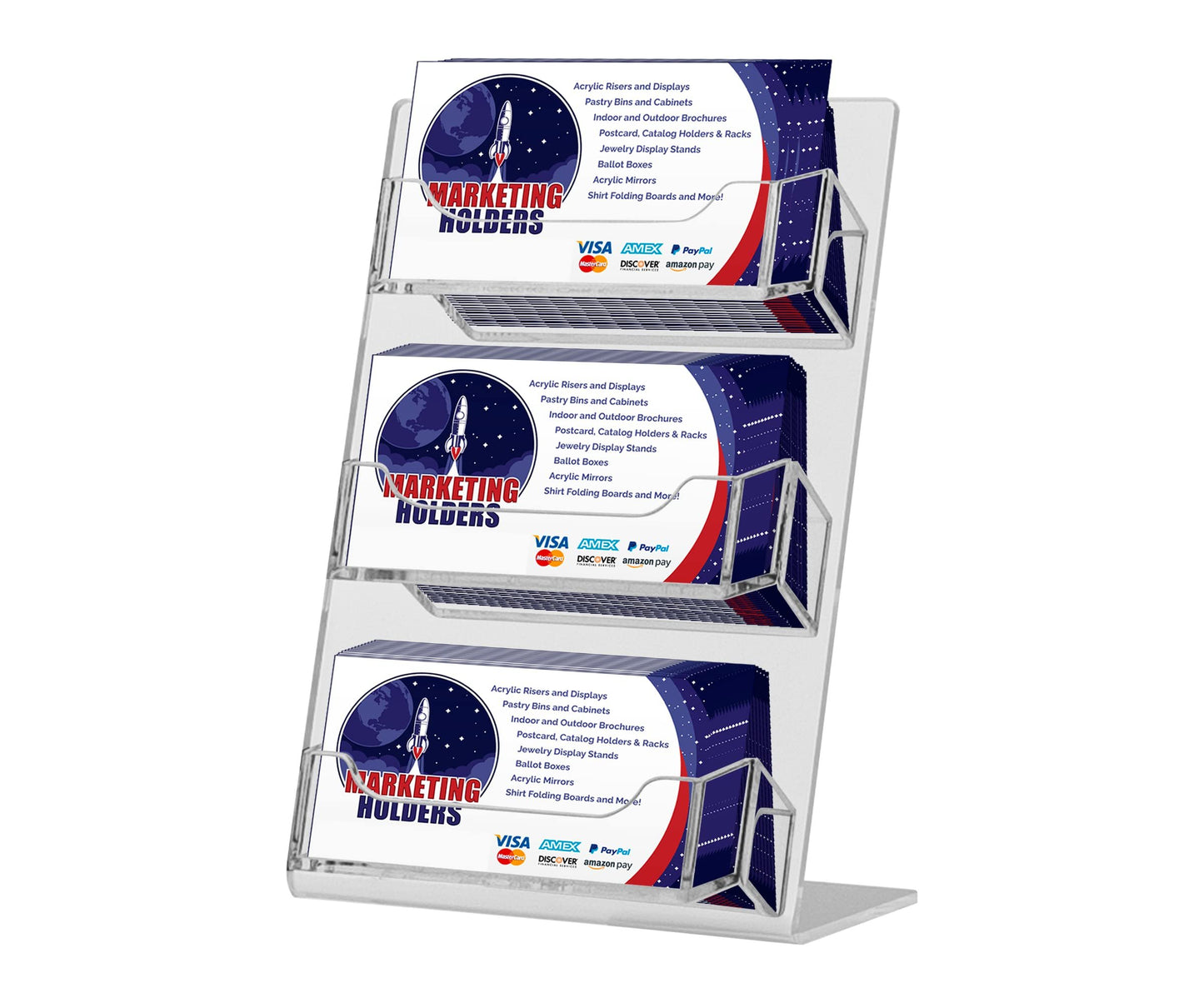 Slant Back Mirror 3 Pocket Business Card Holder Organizer Display Hair Salons Boutiques Trade Shows Expos Reflections by Marketing Holders