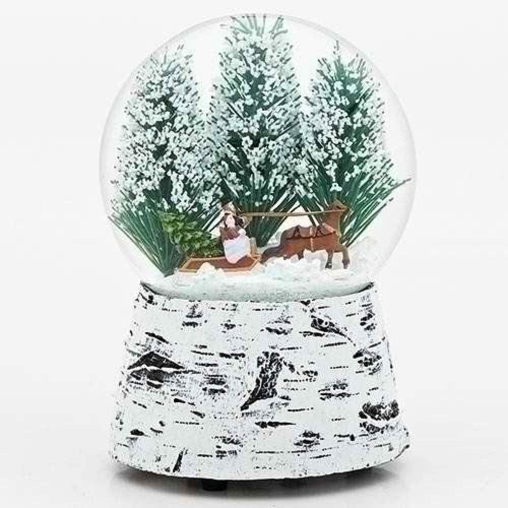 Horse Sleigh Snow 5.5 Inch Resin Musical Glitterdome Water Globe Plays Over The River