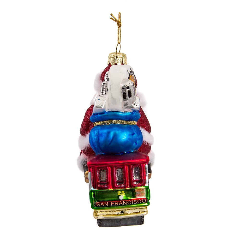 Kurt Adler Santa Sitting on San Francisco Trolley Glass Ornament, 5-Inch