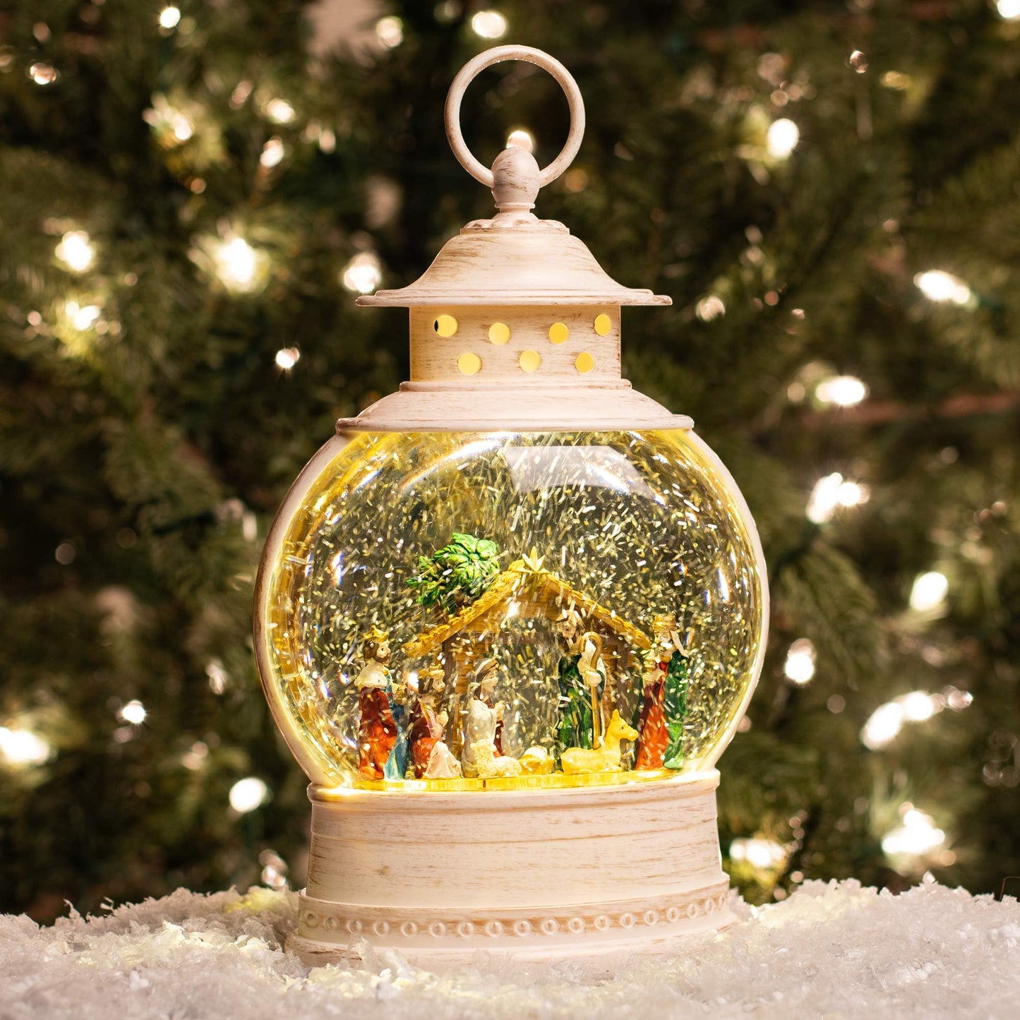 Christmas by Roman Inc., Confetti Lites Collection, 10" H LED NATIVITY LANTERN, Lantern, Snow Globe, Holiday Home Décor, Santa, Cardinal, Nutcracker, Snowman, Reindeer (2x7x10)