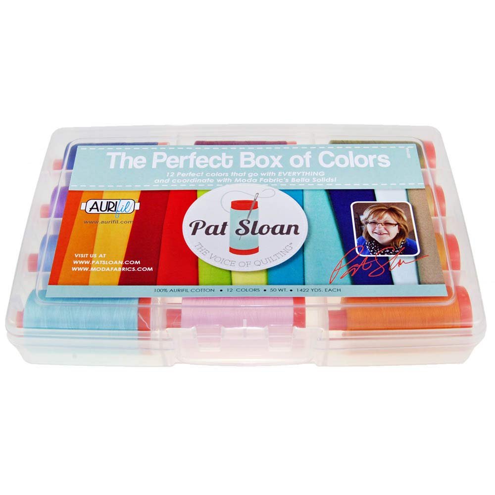 Aurifil Thread Set THE PERFECT BOX OF COLORS By Pat Sloan 50wt Cotton 12 Large (1422 yard) Spools