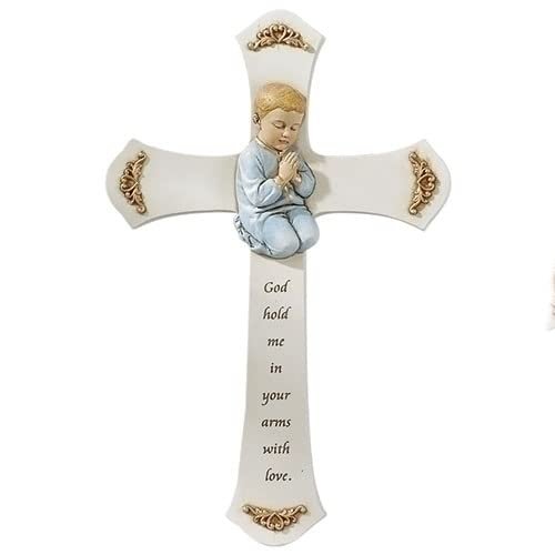 Joseph's Studio by Roman Inc., Baby and Baptism Collection, 8.25"H PRAYING BOY CROSS,Religious Statue, Angel Gifts, Holy Figurine, Patron Saints, Sacrament Gifts, Prayer Home Décor