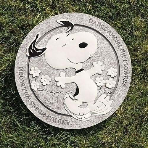 Roman Snoopy Dance Stepping Stone Peanuts, 12-inch Diameter, Resin, Stone Mix, Home, Garden, Outdoor