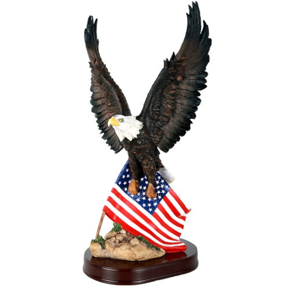 Pacific Giftware American Eagle with American Flag Stars and Stripes Old Spangled Banner Statue Wood Base Figurine Home Decor Gift 18 Inch