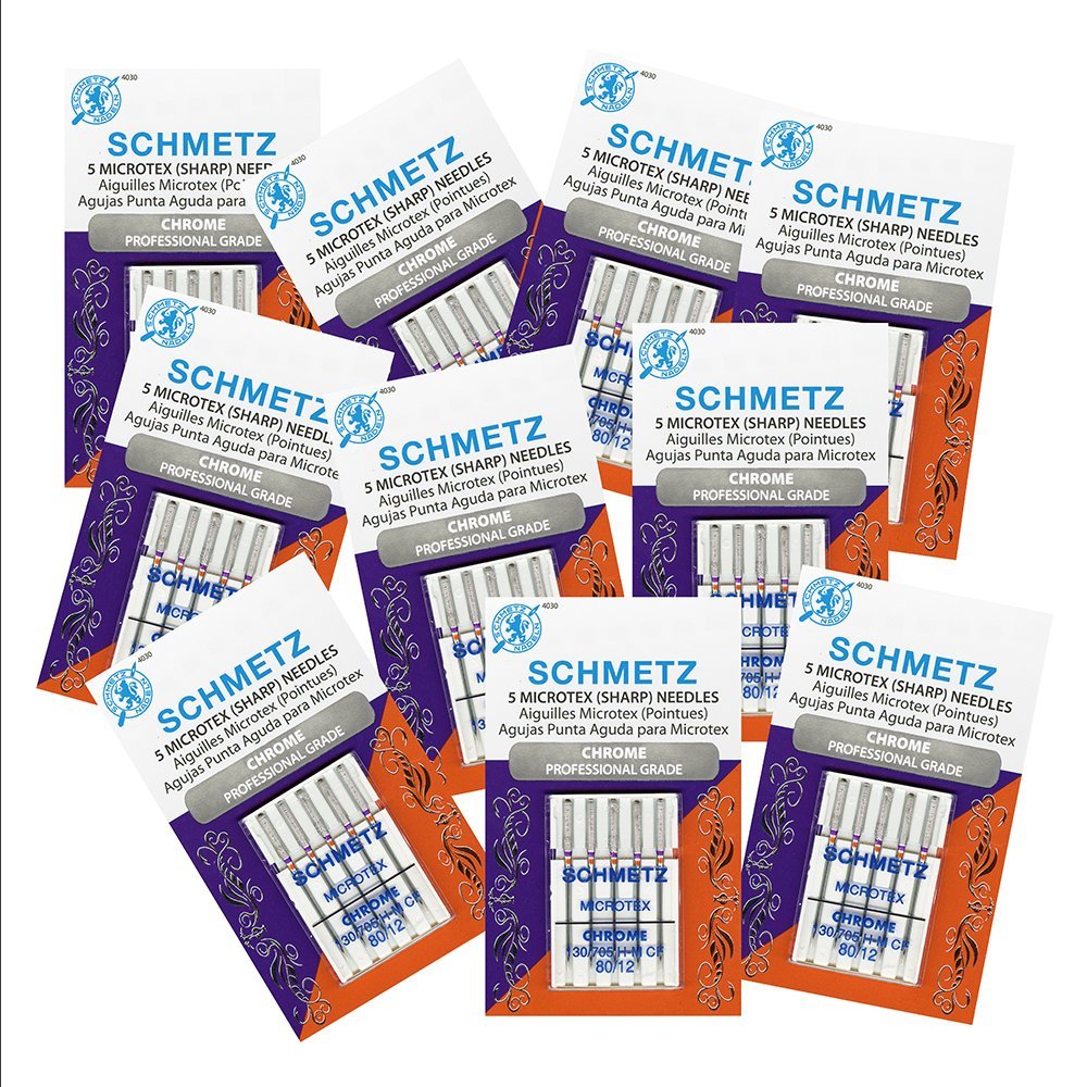 50 Schmetz Chrome Microtex Sewing Machine Needles - Size 80/12 - Box of 10 Cards