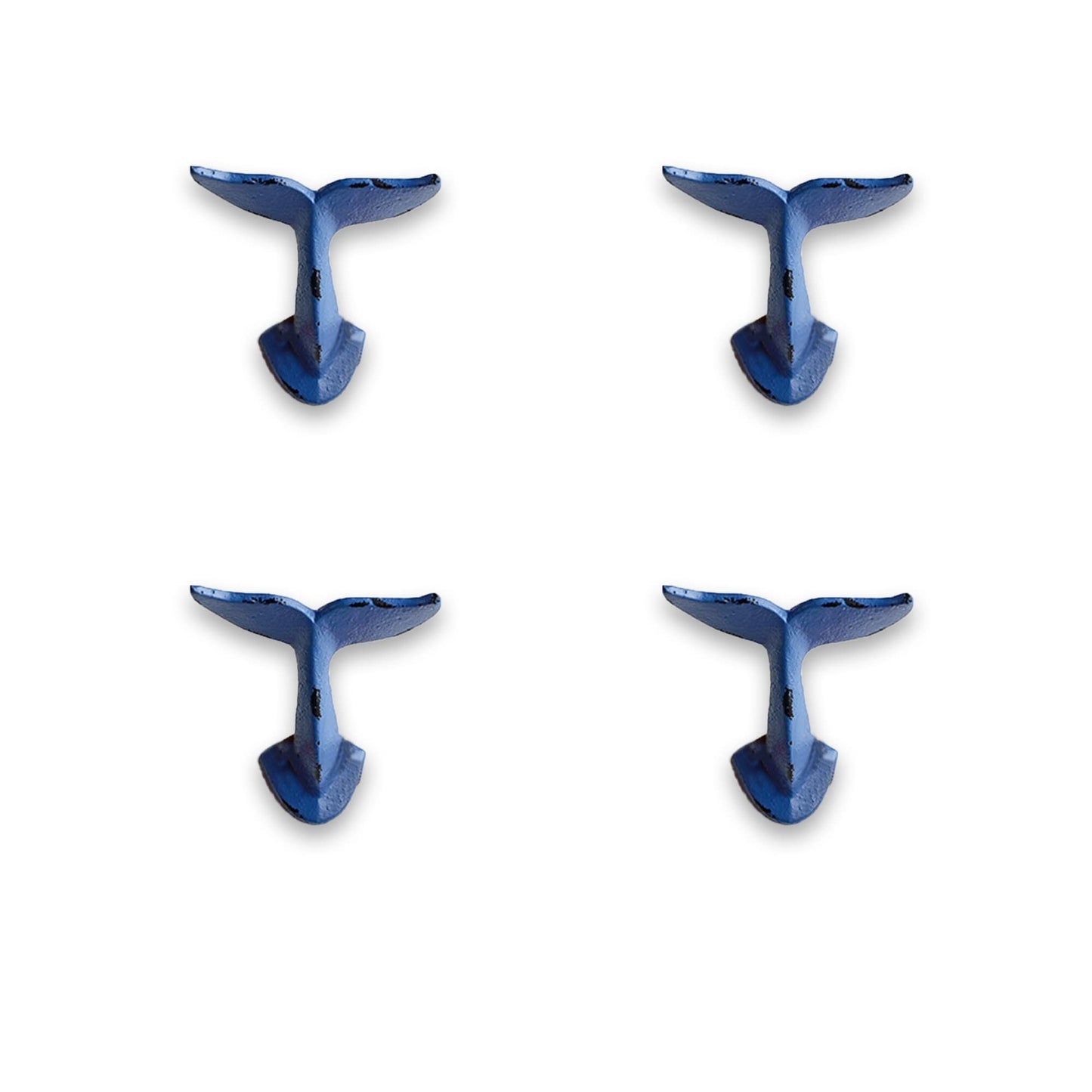 SPI Home 64009 Distressed Blue Whale Tale 3 x 4 Cast Iron Decorative Wall or Coat Hook (Set of 4)